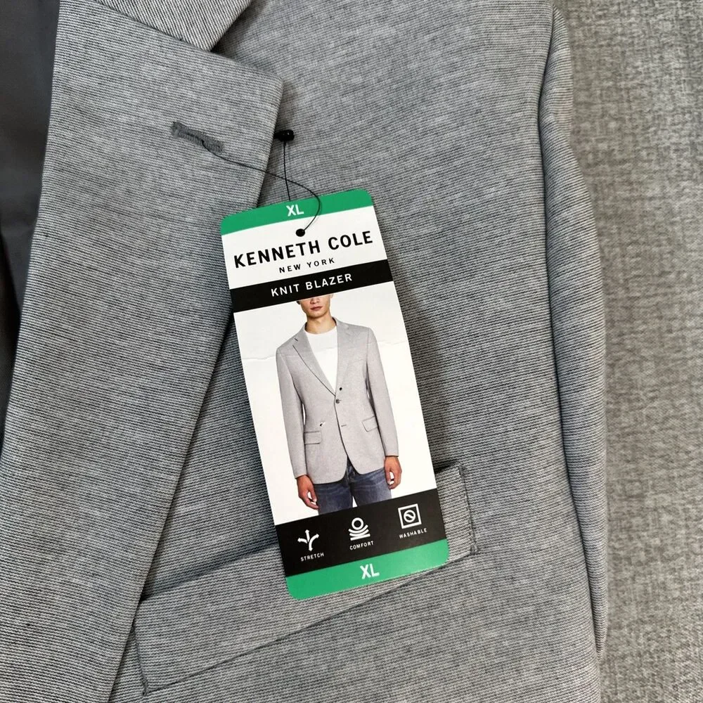 Kenneth Cole Men's New York Knit Blazer Classic Fit Jacket, Gray, Size XL